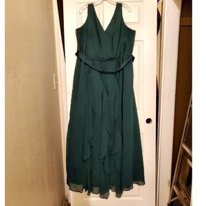 VNeck Wrapped Bodice Dress with Satin Belt